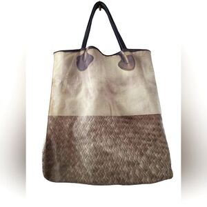 Isaac Mizrahi- Two-Tone Tan and Cream Tote Bag